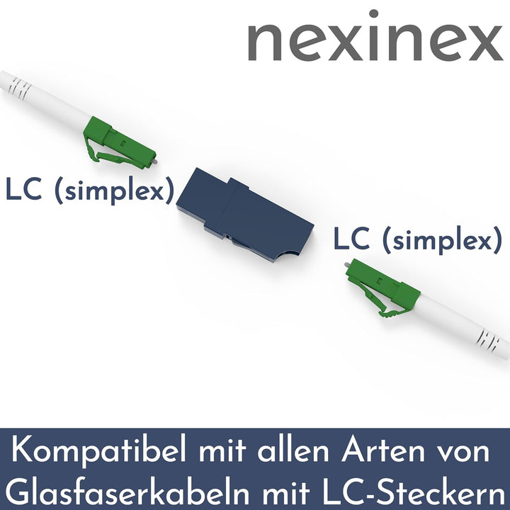 nexinex Glasfaserkabel Adapter | Kupplung LC auf LC Simplex (10 Stück) | Verbinder für LWL Patchkabe