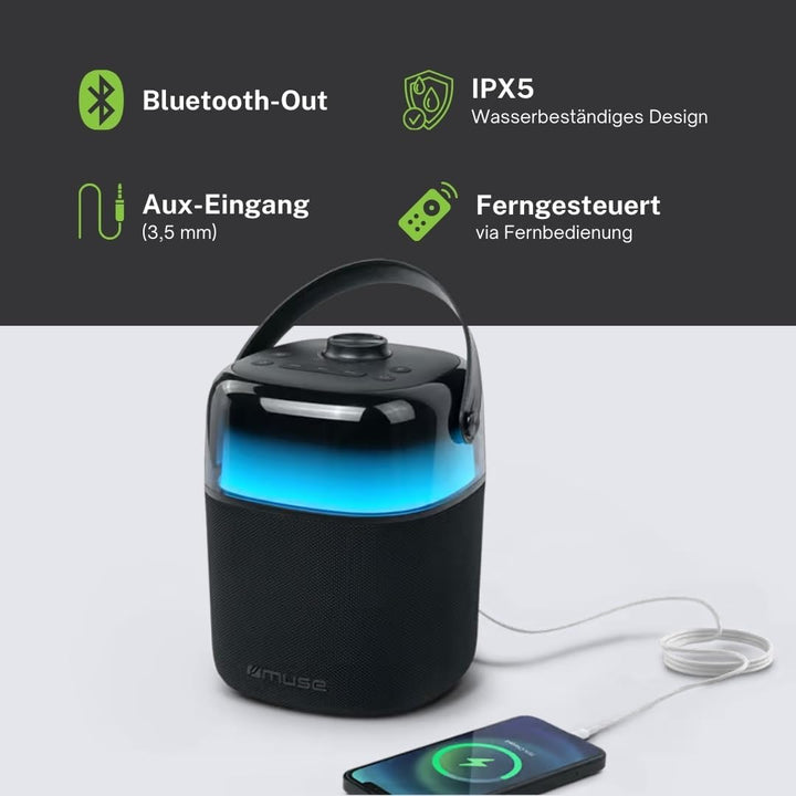 M-530 KA Bluetooth Karaoke Speaker | Kabelloser Soundspass mit Lichteffekten & 2 Mikrofonen für unve