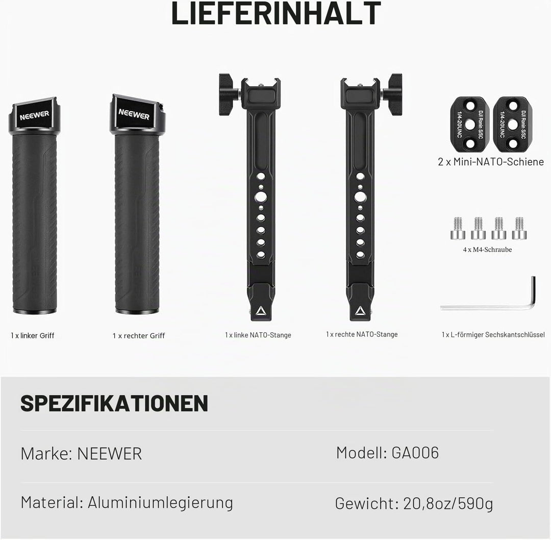 NEEWER Dual Griff Kompatibel mit DJI RS 2/RSC 2/RS 3/RS 3 Pro Ronin S Ronin SC Kamera Gimbal, Doppel