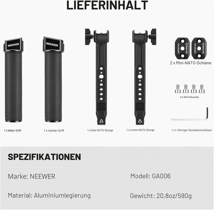 NEEWER Dual Griff Kompatibel mit DJI RS 2/RSC 2/RS 3/RS 3 Pro Ronin S Ronin SC Kamera Gimbal, Doppel