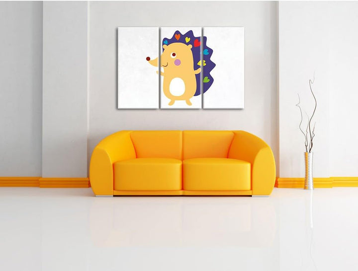 Pixxprint Niedlicher Igel weiss 3-Teiler Leinwandbild 120x80 Bild auf Leinwand