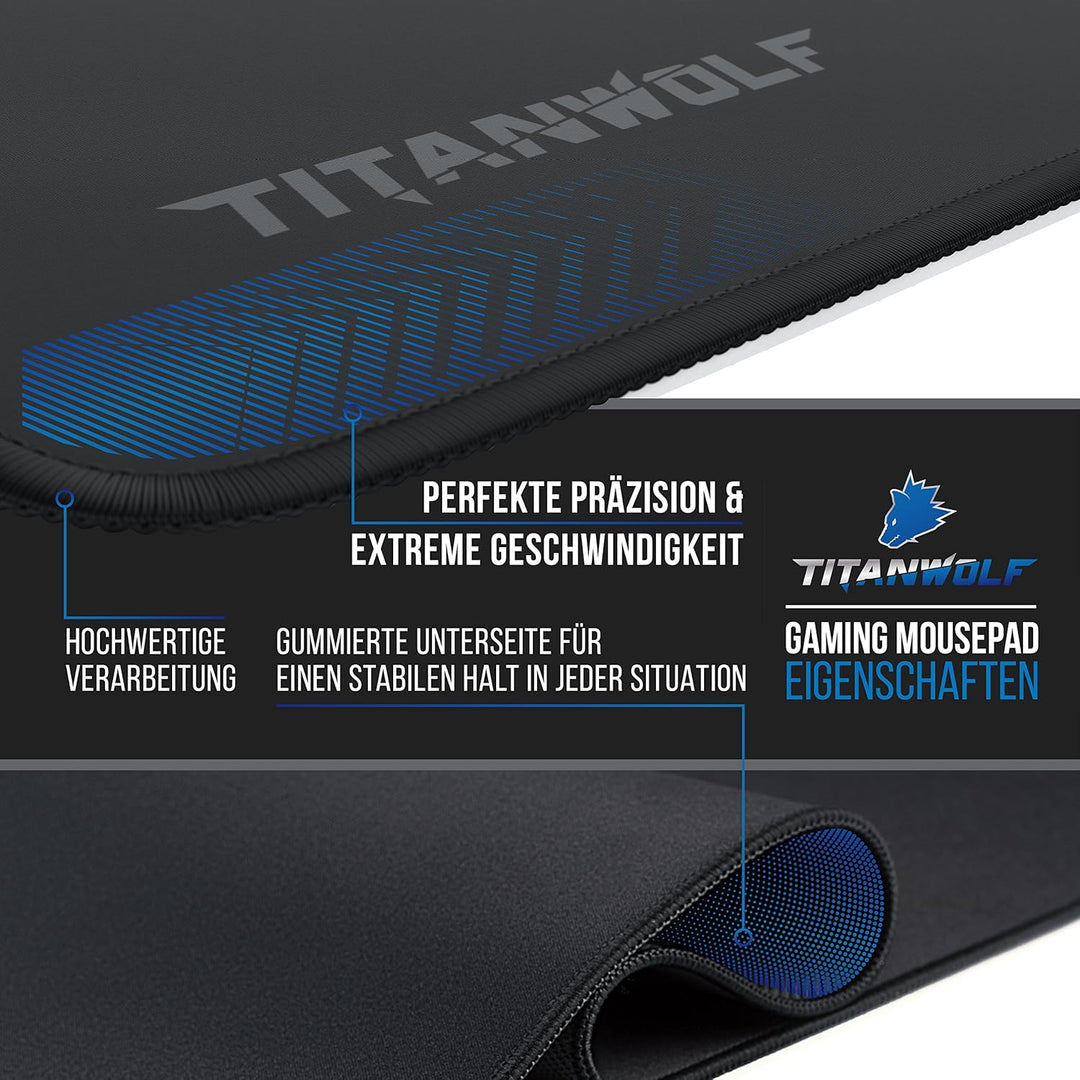 TITANWOLF XXL Speed Gaming Mauspad - 900 x 400mm - XXL Mousepad - Tischunterlage Large Size - mit Ti