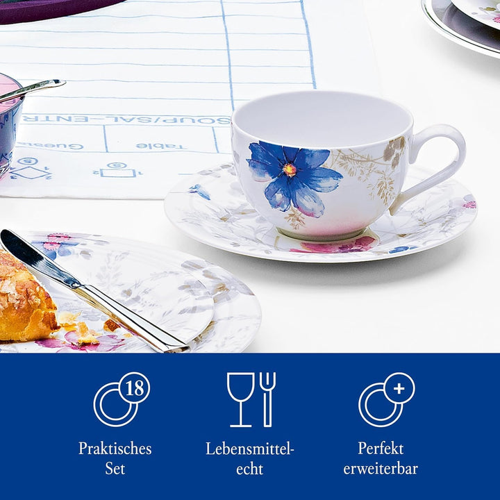 Villeroy &amp; Boch – Mariefleur Gris Basic Kaffee Set 18 teilig für 6 Personen, Kaffeeservice, Tafelser