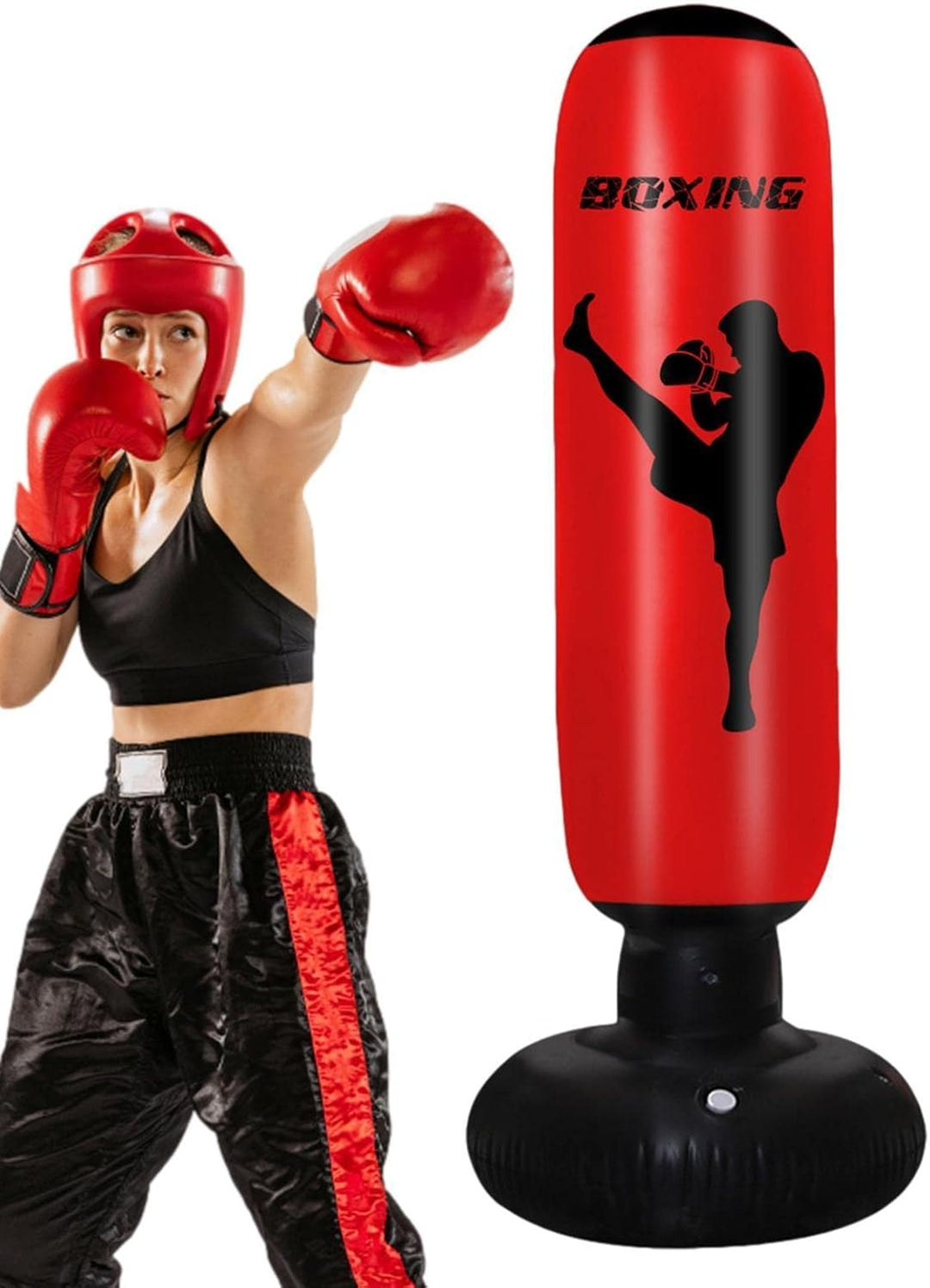 Aufblasbarer Boxsack - 67 Zoll schwere PVC-Trainingstasche mit Boden | Boxtrainingsgerät, Optimale K