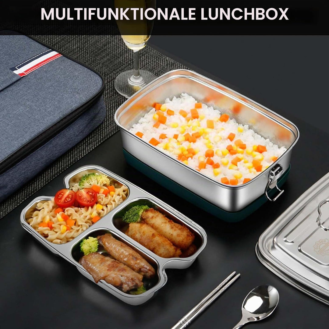 Brotdose Edelstahl, 2000ML Lunchbox Auslaufsicher Brotzeitdose mit Abtrennung und Dichtring, Brotdos