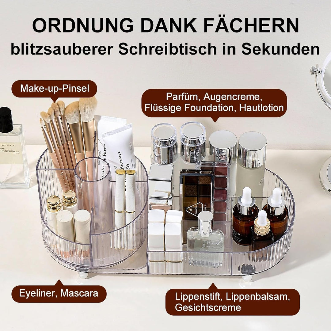 Make up Organizer 360° Drehbar, Grosser Bad Kosmetik Organizer mit Aufbewahrungsbox für Schminktisch