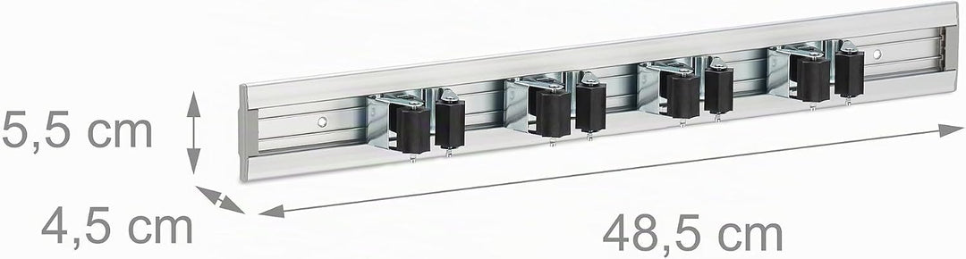 Relaxdays Gerätehalter Wandhalterung, 2er Set, Besenhalter Wand, je 4 Wandklemmen, für Gartengeräte,