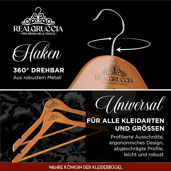 40 Kleiderbügel aus Holz Anti-Rutsch-Einkerbungen Holzbügel RealGruccia Farbe Hellbraun von Hosen An