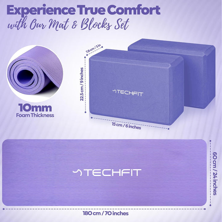 TechFit Yoga-Set Matte 183x61 cm + 2 Yogablöcke, mit Gurt