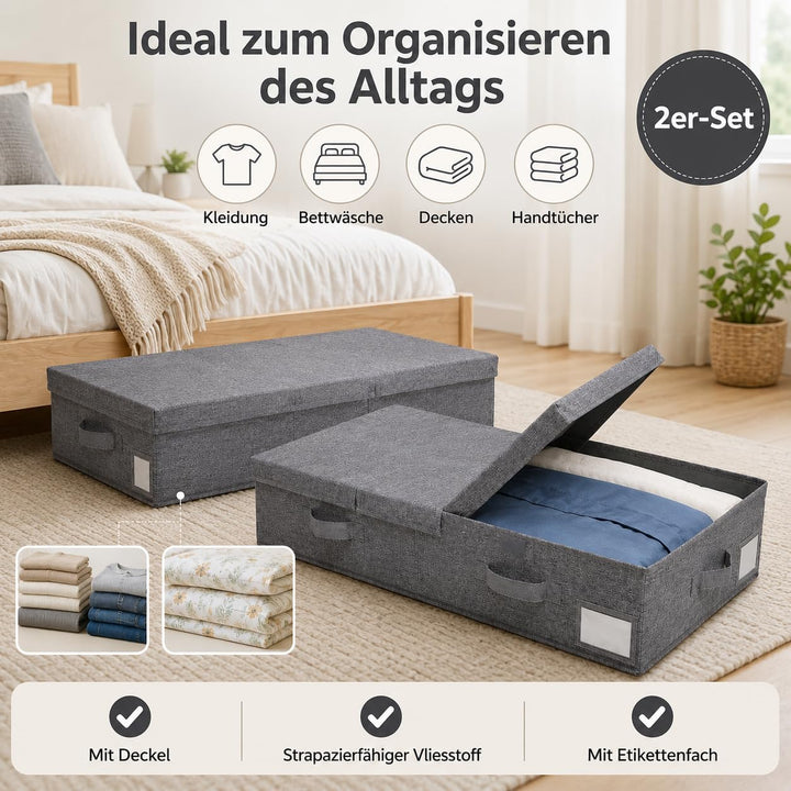 Unterbettkommode mit Deckel – Faltbare Unterbett Aufbewahrungsbox 15 cm Höhe, Kleideraufbewahrung &