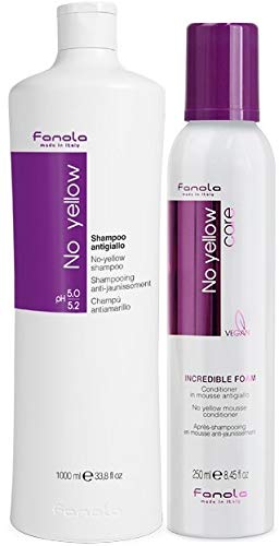 Fanola Offizielles No Yellow Shampoo und Incredible Conditioner Schaum (Shampoo 1000 ml und Schaum 2