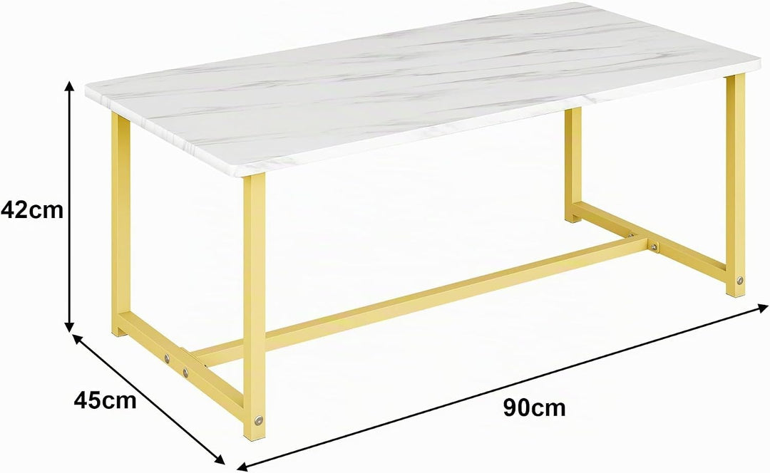 Modern Rechteckiger Couchtisch, Wohnzimmertisch mit Metall Gestell, Industrie-Design, Einfache Aufba