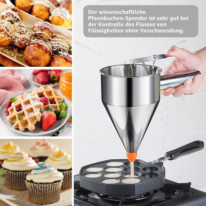 Pancake Dough Dispenser, Stainless Steel Funnel Cake Dispenser with 4 Silicone Nozzles, Perfect for