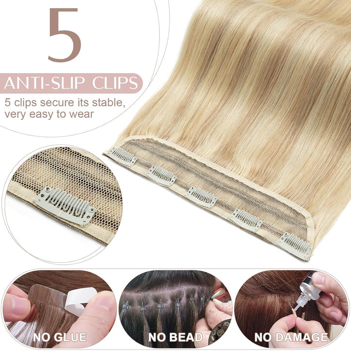 SEGO Haarteil Clip in Extensions Echthaar DICKER Haarverlängerung 1 Tresse 5 Clips Human Hair Glatt