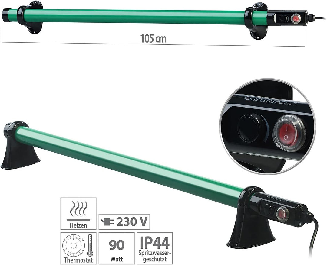 Royal Gardineer Gewächshausheizung: Elektrische Stabheizung für Gewächshäuser, 135 Watt, 105 cm, IP4
