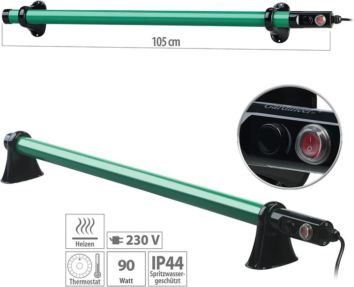 Royal Gardineer Gewächshausheizung: Elektrische Stabheizung für Gewächshäuser, 135 Watt, 105 cm, IP4