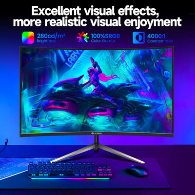 CRUA 27'' Curved Gaming Monitor, FHD 1080P, 200Hz, 1ms GTG, 1800R Curvature, FreeSync, Low Motion Bl