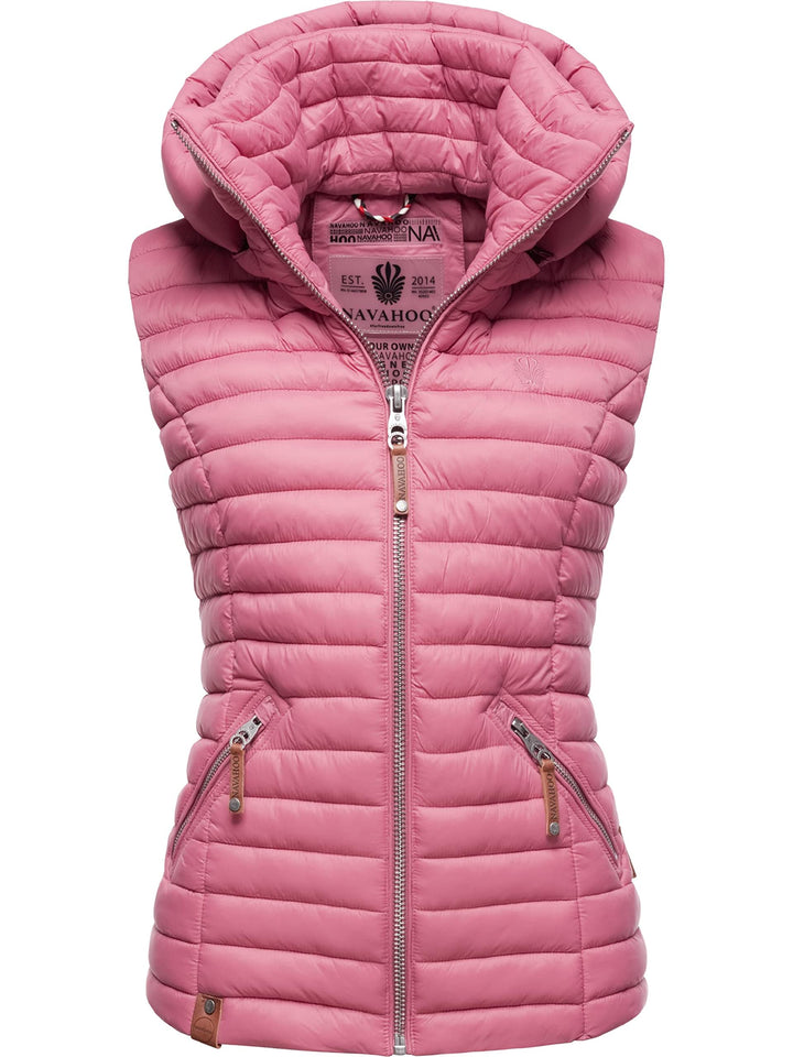 Navahoo Damen Übergangsjacke leichte Steppweste mit Abnehmbarer Kapuze Shadaa XS-3XL XS Himbeere, XS