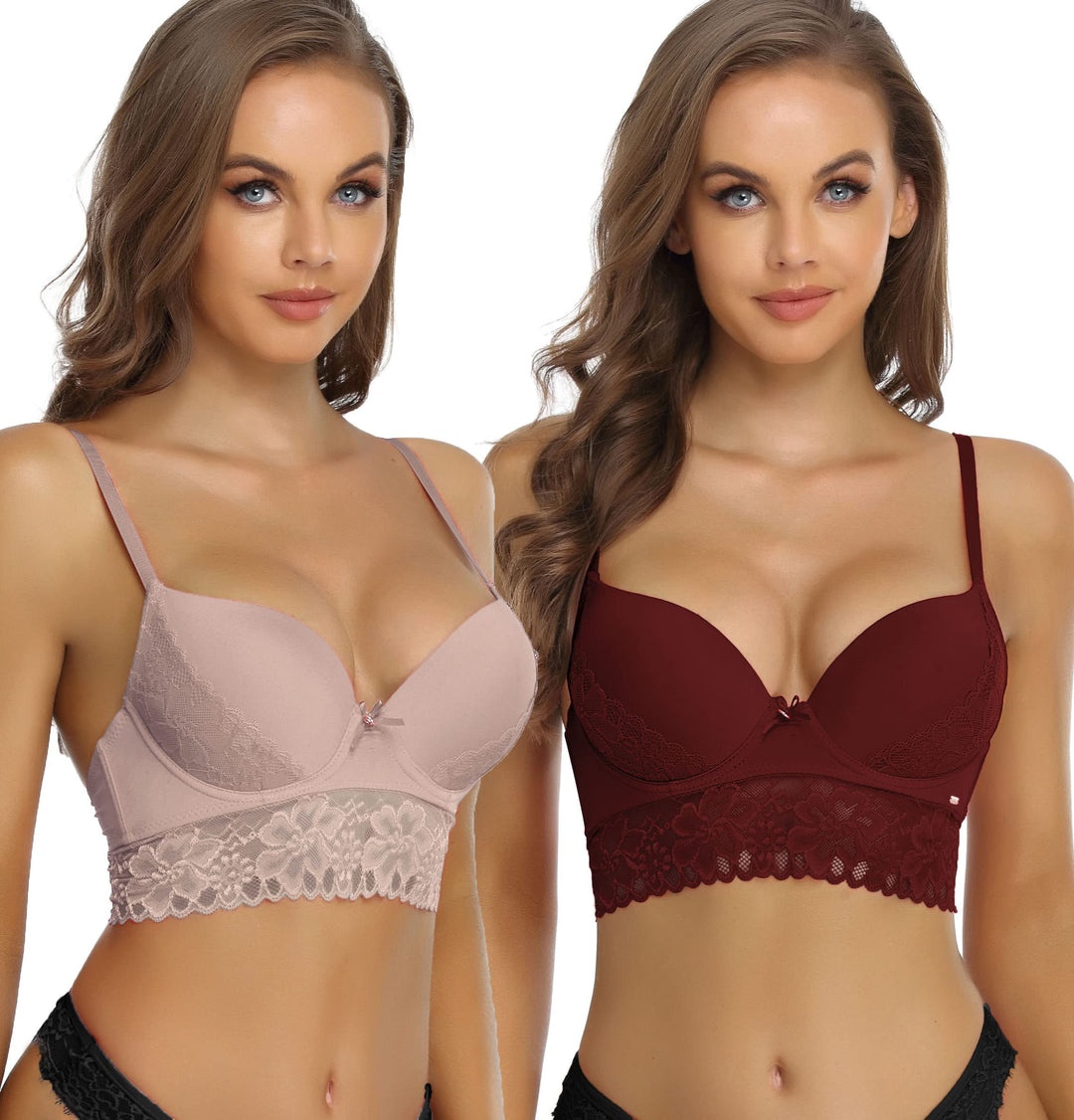 SHEKINI BH Damen mit Bügel Push Up BH mit Blumen Spitzen Schalen Bügel-BH T-Shirt Nahtloser BHS Sexy