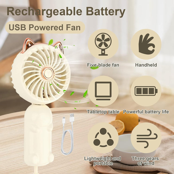 Gukasxi Tragbarer Handventilator Faltbarer Mini USB Ventilator mit Wiederaufladbarem Akku Klein 3-Ga