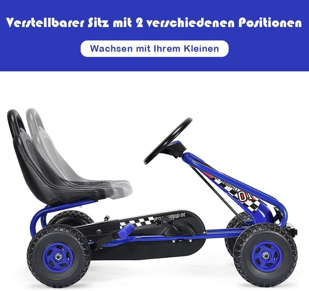 FANTASK Gokart ab 3 Jahren, Tretauto Tretfahrzeug mit verstellbarem Sitz und Handbremse, Go Cart bis