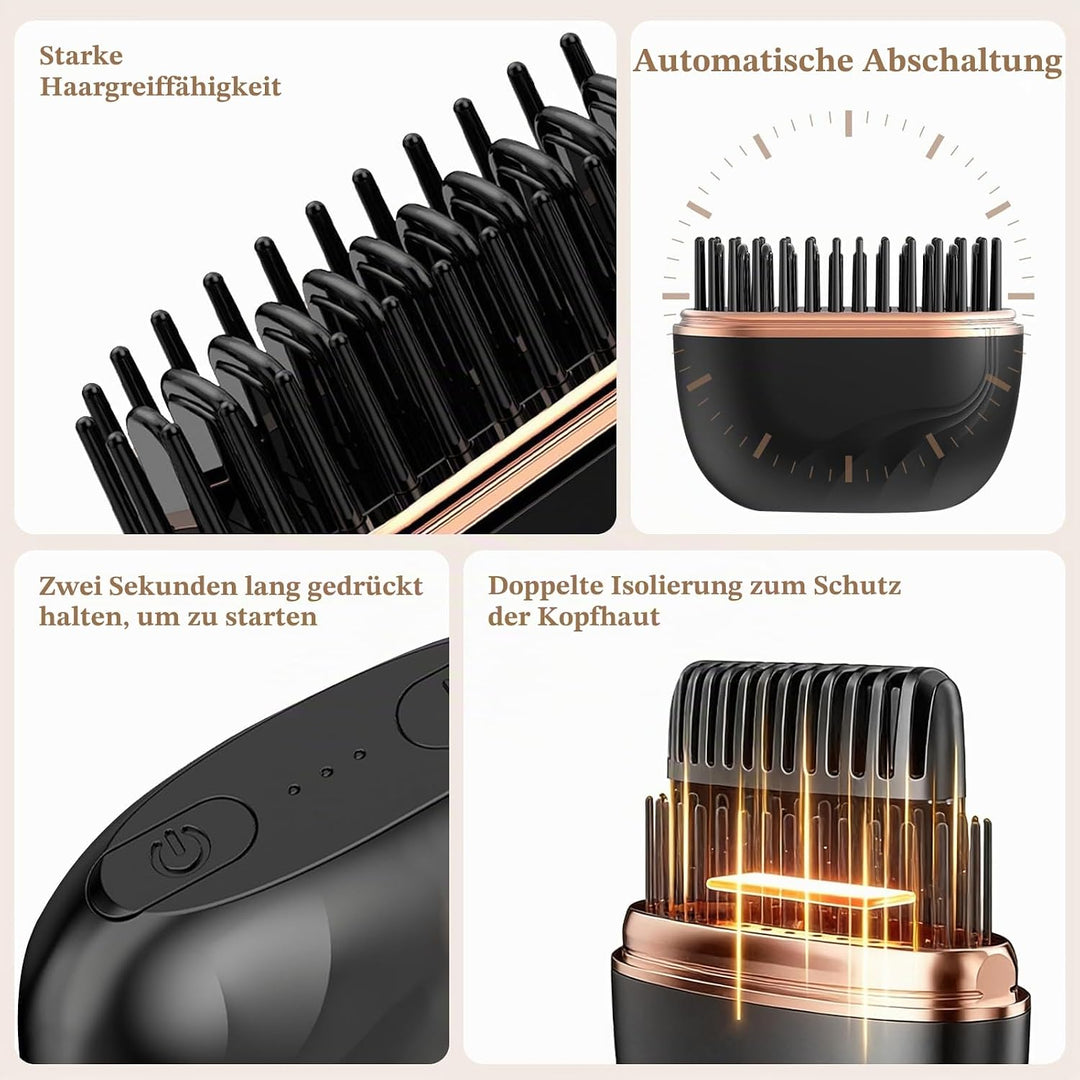 Mini Hair Straightener Brush,Tragbare Taschen-Glättbürste,2 in 1 Mini-Glätteisen Kabellos,Glättbürst