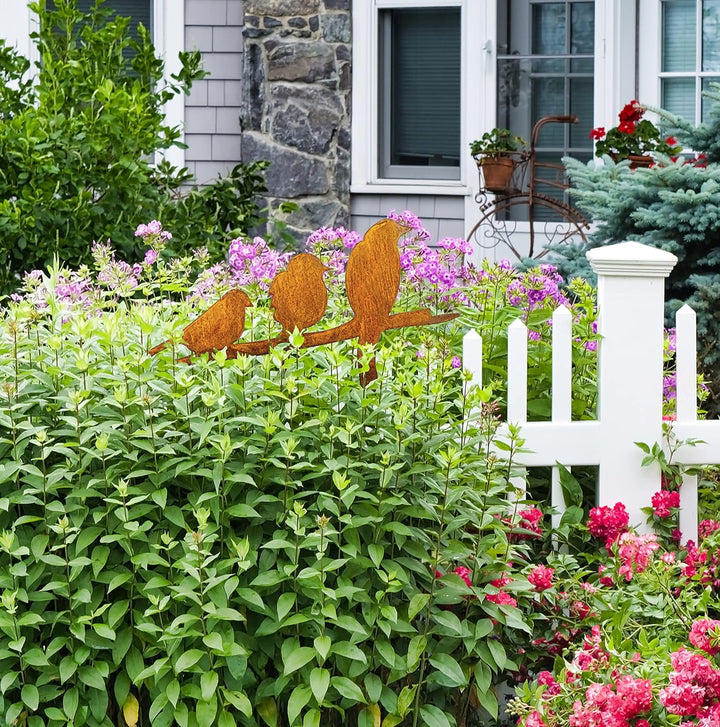 Blümelhuber 3 Vögel auf Stange Edelrost Gartenstecker 114cm Rost Gartendeko
