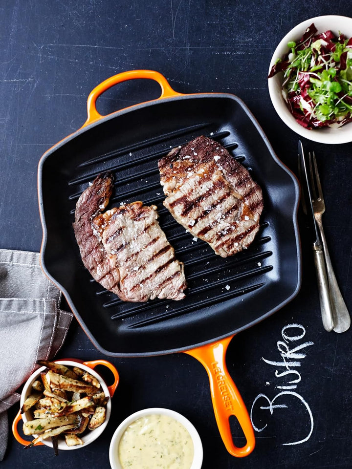 LE CREUSET Signature Gusseisen-Grillpfanne, Quadratisch, 26 cm, Für alle Herdarten inkl. Induktion g