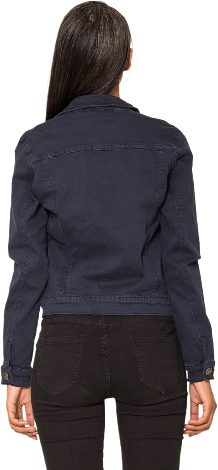 Nina Carter J212 Damen Slim-Fit Jeansjacke – Farbige Übergangsjacke mit Kent-Kragen und Taschen – Fr