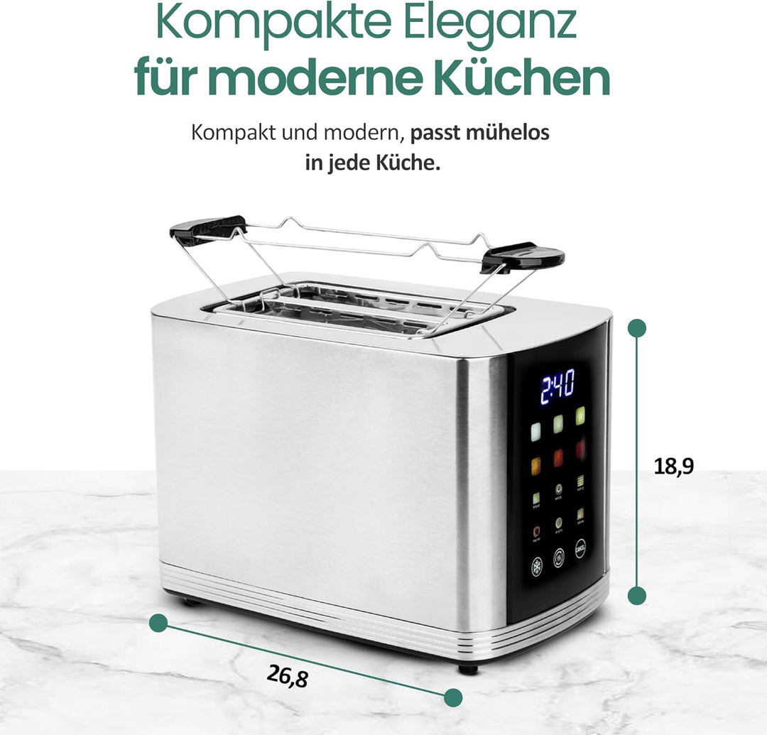 EMERIO Edelstahl Toaster mit grossem FARB Display | Touch | 2 Toastschlitze | Zentrierautomatik | Kr