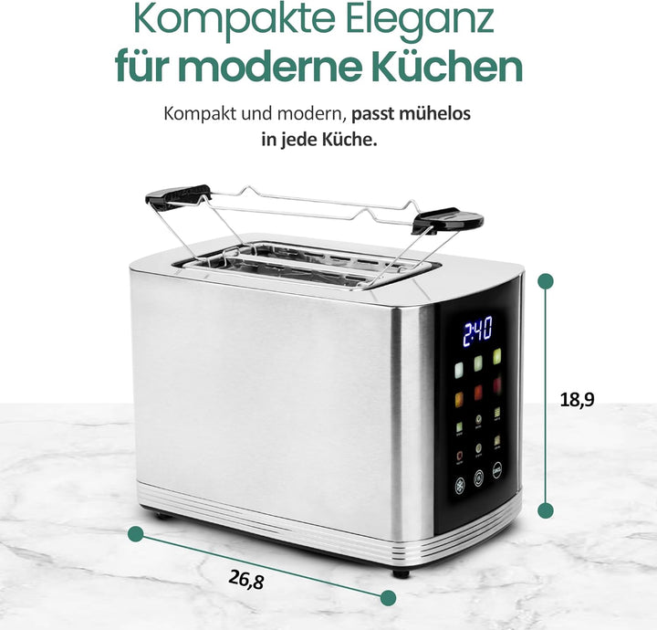 EMERIO Edelstahl Toaster mit grossem FARB Display | Touch | 2 Toastschlitze | Zentrierautomatik | Kr