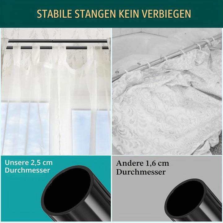 Gardinenstange Schwarz, 76-222cm, Vorhangstange Doppelläufig Metall Ausziehbar, Scheibengardinenstan