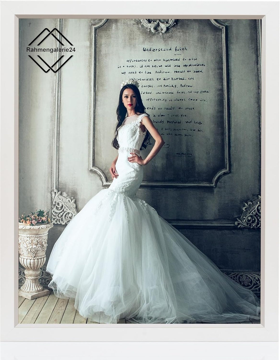 rahmengalerie24 Bilderrahmen 34x96 cm New New Elegance Rahmen weiss Silber Holz Acrylglas ohne Passe