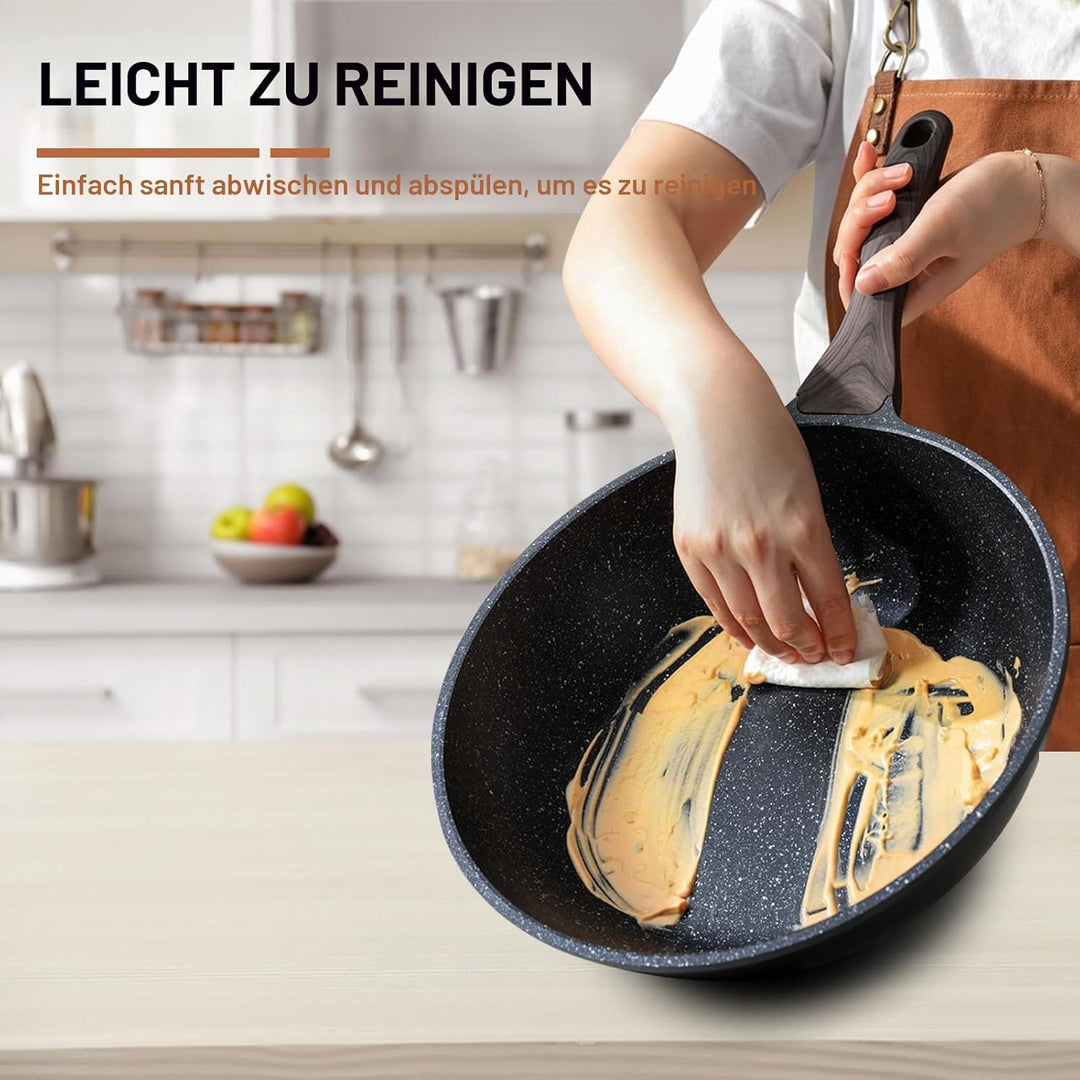Kordisen Wokpfanne induktion, 30,5 cm Nonstick Wokpfanne mit Deckel, Woks & Bratpfannen, Granitstein