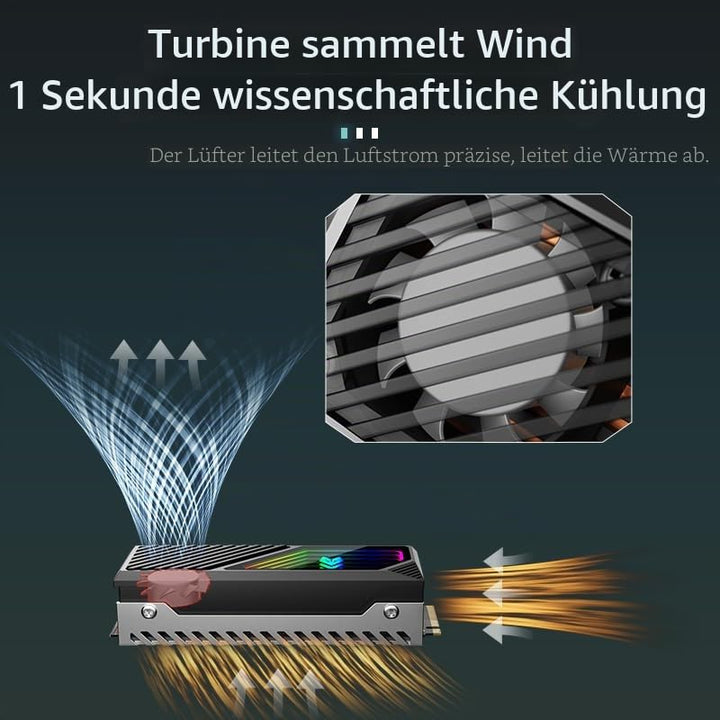 RGB Sync M.2 NVMe SSD Kühlkörper mit eingebautem Lüfter, Hochleistungskühlung, dynamische LED-Beleuc