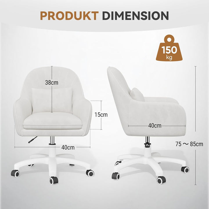 Homeoffice Stuhl, SamtStuhl mit Kopfkissen, 360° drehbar Höhenverstellbar Bürostuhl ergonomisch, Sch