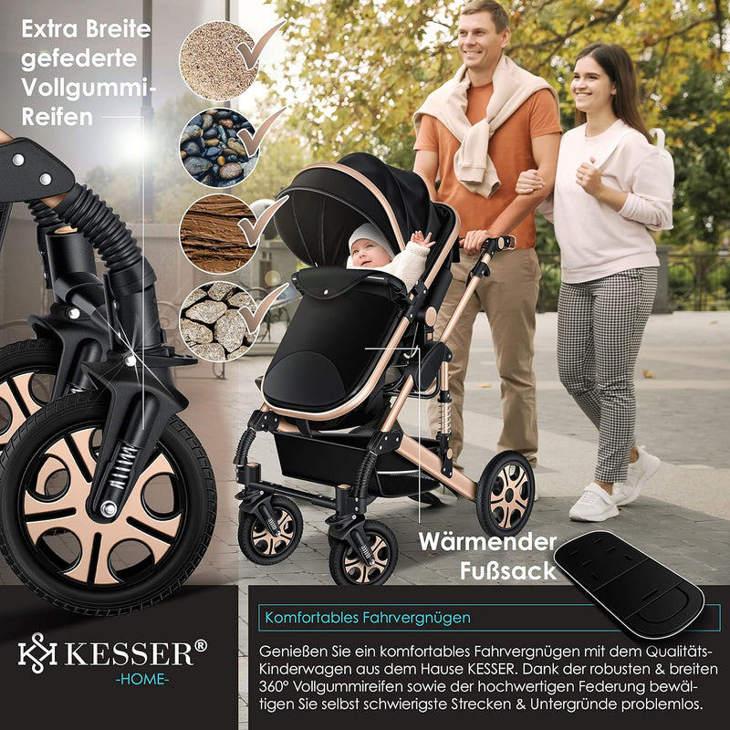 KESSER® Loops 3 in 1 Kinderwagen Kombikinderwagen komplettset incl. Babywanne & Buggy Sportsitz & Au