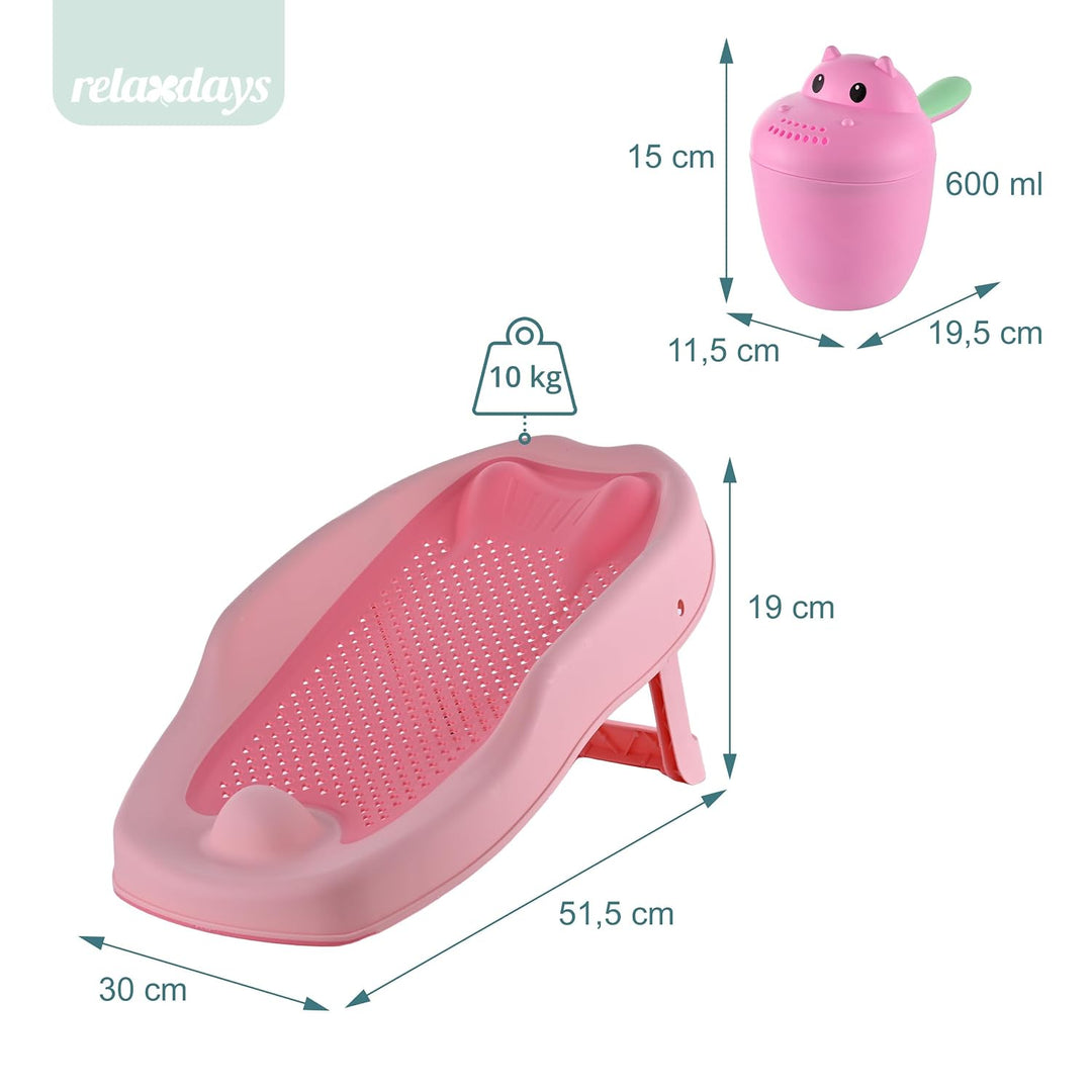 Relaxdays Baby-Badehilfe Set, mit Haarwaschbecher, tränenfrei, Badestütze rutschfest, HBT: 19x51,5x3