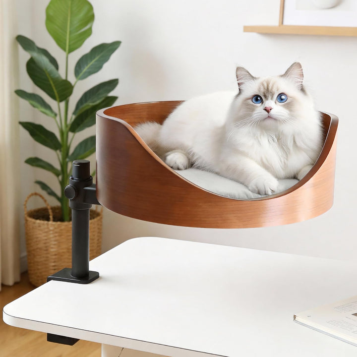 Katzenbett für Schreibtisch mit Haustiermatte,Höhenverstellbares Katzenbett,360° Drehbarer, unterstü