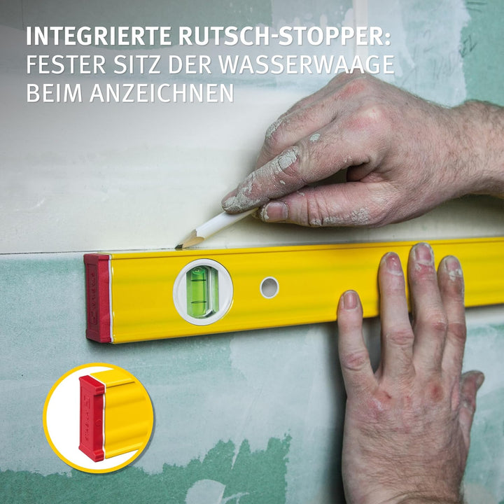 STABILA Wasserwaage Type 80 AS, 100 cm, verstärktes Alu-Profil, 1 Horizontal-Libelle, 1 Vertikal-Lib