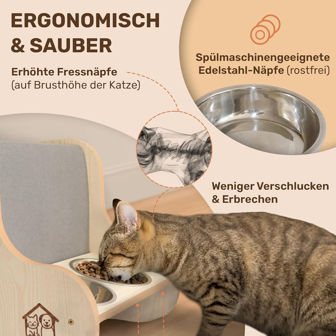 Katzenhaus mit Katzenbett, Katzenhöhle & Katzennapf | Katzenkorb, 3-in-1 Kratzmatte mit Katzen-Napfs