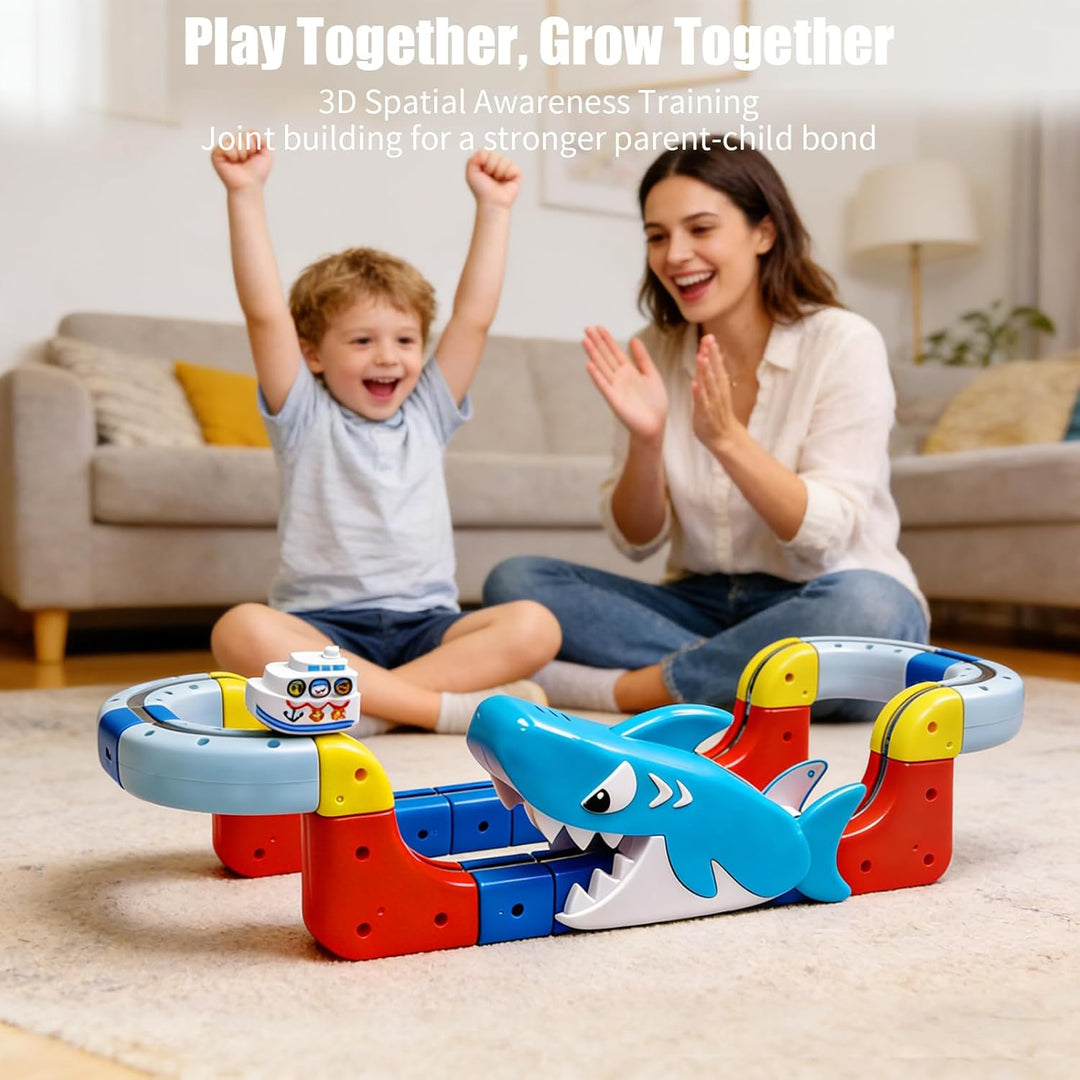 3T6B Electric Train Set Flexible Cube Track, DIY Magic Rail Block mit Schwerkraftdefying 3D-Layouts,