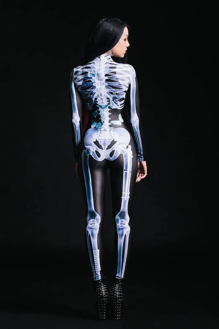 Shmily Girl Skelett Kostüm Damen Herren Halloween Kostüme Cosplay Overall Bodysuit Weiss XXL, Wei&amp;