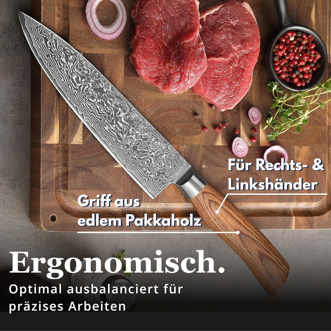 Wakoli EDIB Pro Kochmesser aus echtem Damaststahl (VG10 Kern) mit 20 cm Klinge – Scharf & ausbalanci
