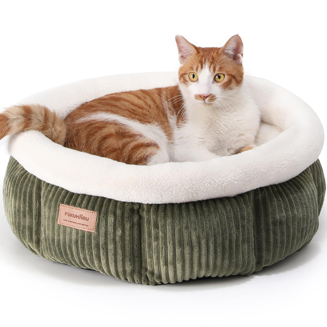 FUKUMARU Katzenbett waschbar Katzen Bettchen, 48x48x20cm Katzenkorb mit erhöhtem Rand, weiches Bett