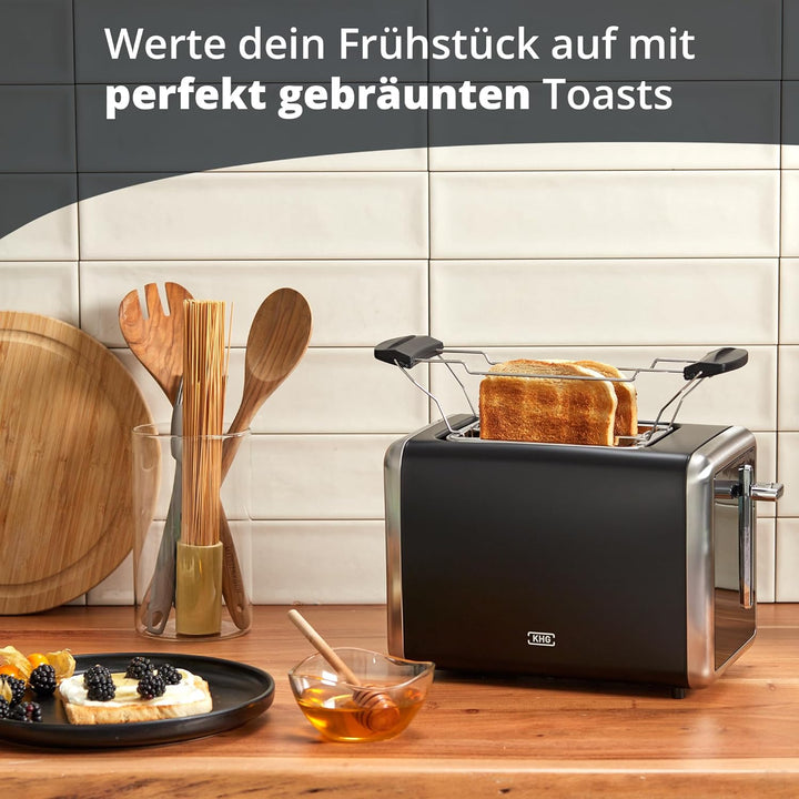 KHG - Toaster 2 Scheiben Edelstahl Touchpanel 850 W - Brötchenaufsatz, 7 Bräunungsstufen, 6 Programm