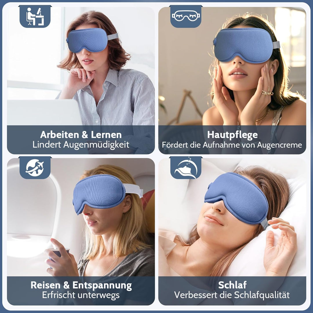 Wiederaufladbare Kabellose 3D Augenwärme Schlafmaske, Lichtundurchlässig Augenmaske mit Einstellbare