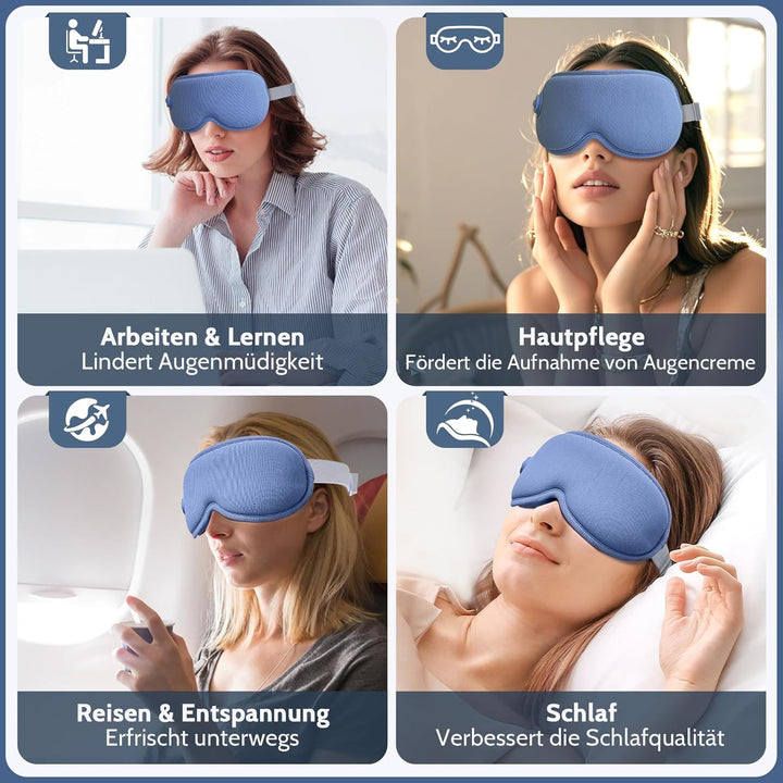 Wiederaufladbare Kabellose 3D Augenwärme Schlafmaske, Lichtundurchlässig Augenmaske mit Einstellbare