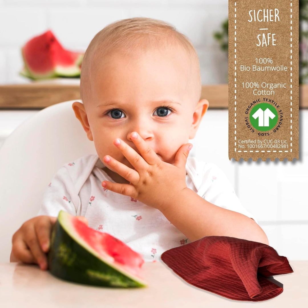 6er Set Baby Spucktücher Musselin aus Bio-Baumwolle GOTS 25x25cm - Mini Babywaschlappen für Mädchen