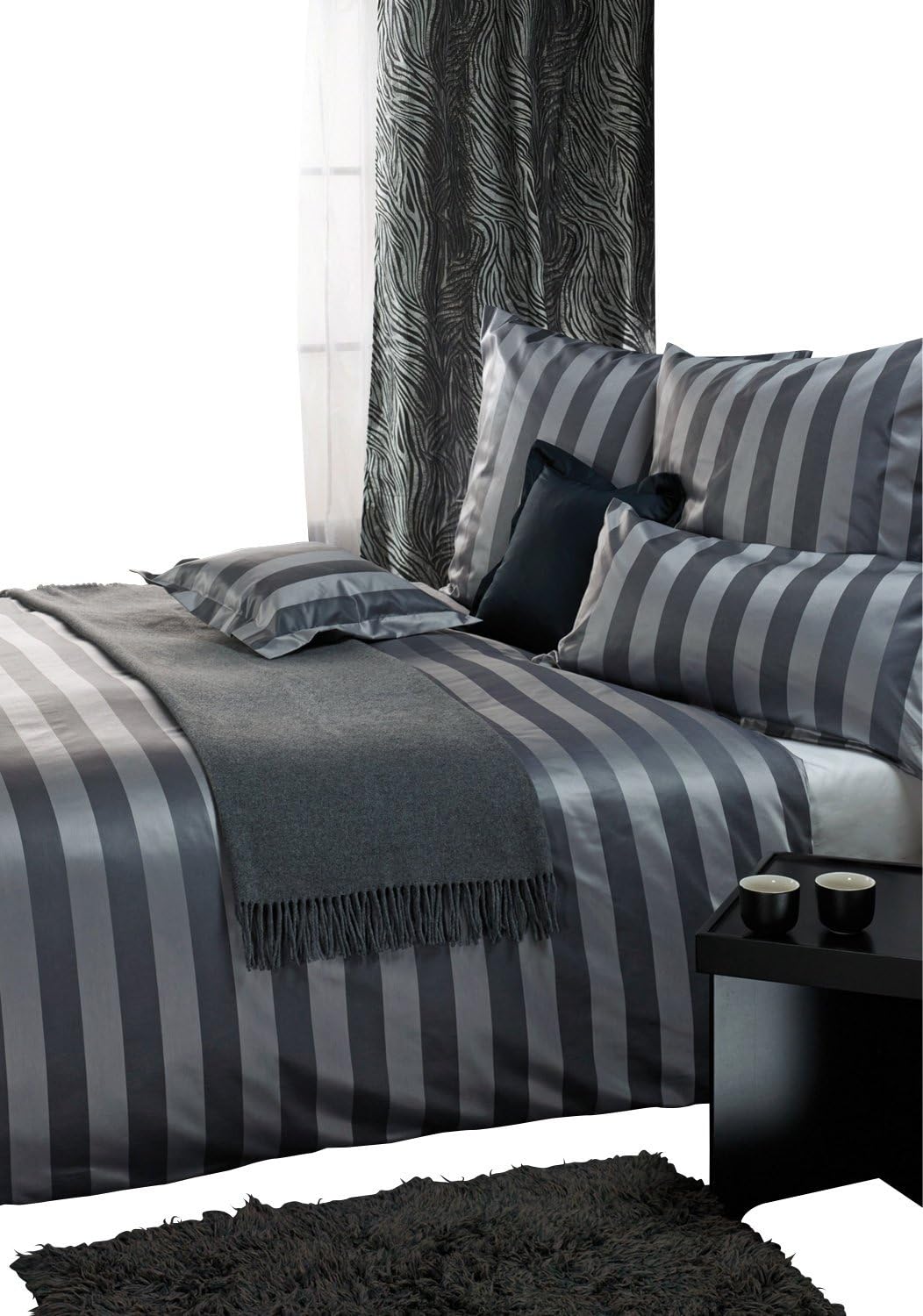 Curt Bauer Damast Bettwäsche Como stahlgrau Kissenbezug einzeln 40x80 cm Kissenbezug einzeln 40x80 c